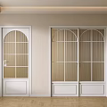White Arched Glass Doors Interior With Wooden Flooring And Green Plant