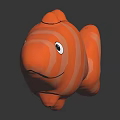 Orange and White Striped Fish Shaped Doll with Round Eyes and Playful Design