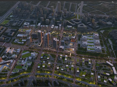 Aerial View Urban Planning Featuring Modern City High Rise Buildings Road Networks and Green Spaces 3d model