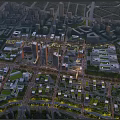 Aerial View Urban Planning Featuring Modern City High Rise Buildings Road Networks and Green Spaces