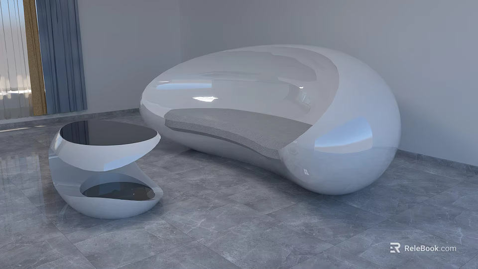 Modern White Multi Seat Sofa With Curved Design And Glass Coffee Table 3d model 