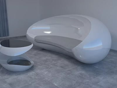 Modern White Multi Seat Sofa With Curved Design And Glass Coffee Table 3d model