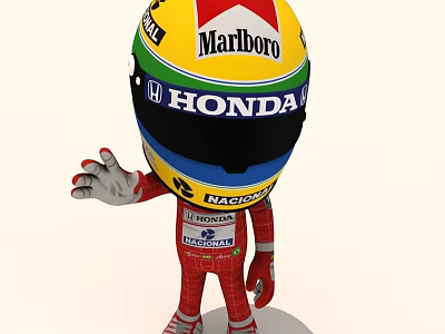 Cartoon Racing Driver Character With Marlboro Honda Logo Helmet And Red Racing Suit 3d model