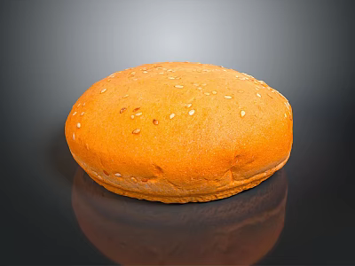 Soft Golden Hamburger Bun With Sesame Seeds On Black Surface And Clear Reflection 3d model