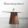 Winston 63 Inch Round Dining Table With Wooden Tapered Base And Small Potted Plant