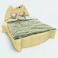 Cozy Wooden Kids Bed With Heart Shaped Headboard Striped Quilt And Pillows