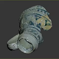 Ceramic Jug With Blue Green Glaze Decorative Patterns And Curved Handle