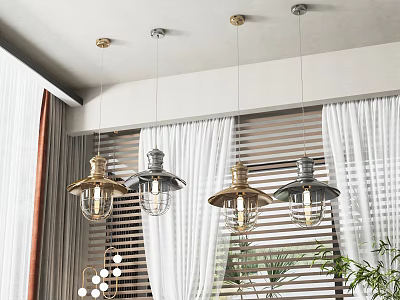 Modern Pendant Lights With Vintage Design Hanging In Living Room Space 3d model