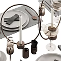 Complete Modern Tableware Set Featuring Plates Napkins Wine Glasses Cutlery And Candle Holders