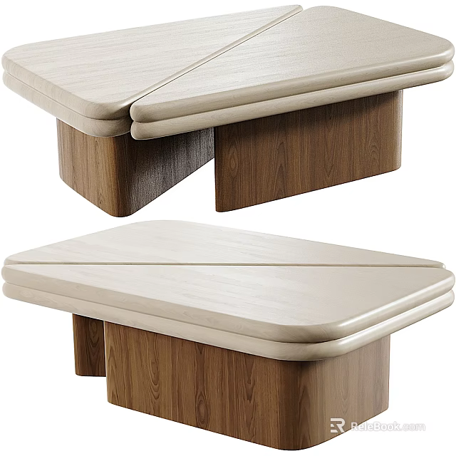 Modern Wooden Coffee Table With Beige Top And Sleek Sturdy Base Design 3d model 