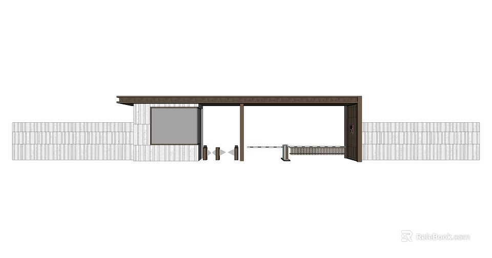 Modern Entrance Gate Design With Brick Wall And Wooden Porch Structure 3d model 
