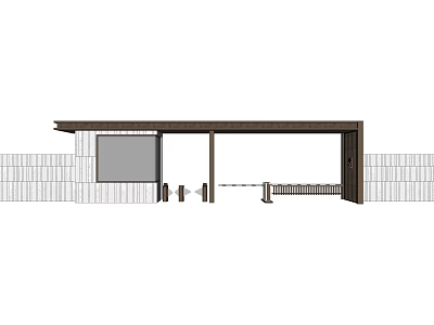 Modern Entrance Gate Design With Brick Wall And Wooden Porch Structure 3d model