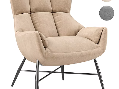 Beige Upholstered Leisure Chair With Padded Backrest Wide Armrests And Black Metal Legs 3d model