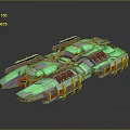 Futuristic 3D Rendered Spaceship With Green Blue Hulls And Yellow Red Details