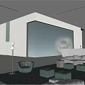 Elegant Modern Front Desk Reception Lobby with Sofa Seating Floor to Ceiling Windows and Lighting 3d model