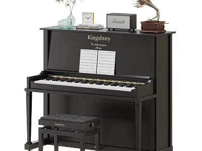 Musical Instruments And Art Supplies Display With Piano Bench Sheet Music And Painting Tools 3d model