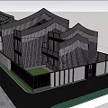 Modern Townhouse With Unique Roof Design And Metal Strip Facade Surrounded By Greenery And Fence