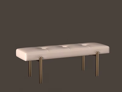 Modern White Upholstered Sofa Bench With Brass Metal Legs Sleek Design 3d model