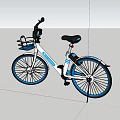 Blue And White Bicycle With Front Blue Basket Parked On Road Near Trees And Houses