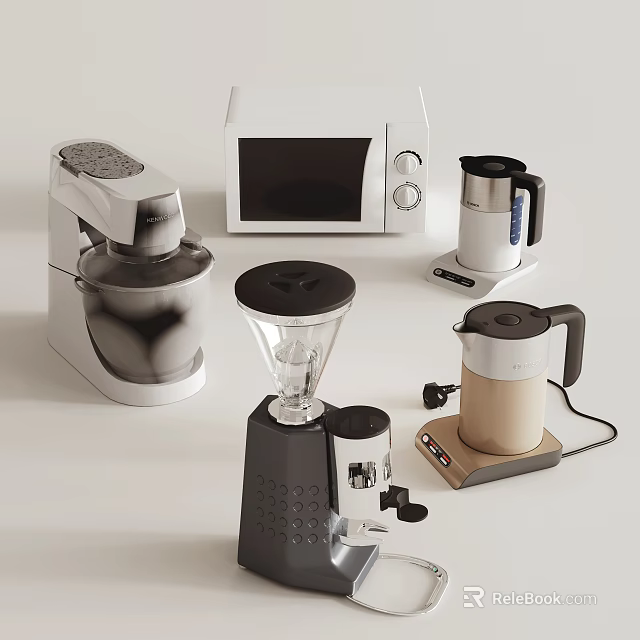 Modern Daily Use Electrical Appliances Including Blender Microwave Kettle And Coffee Maker 3d model 