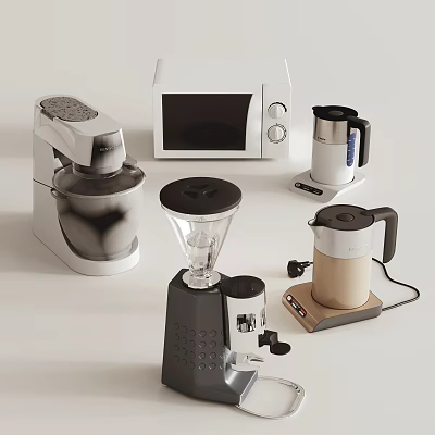 Modern Daily Use Electrical Appliances Including Blender Microwave Kettle And Coffee Maker 3d model
