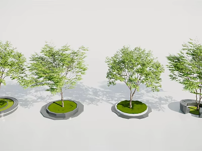 Modern Circular Tree Pit Design With Green Grass And Leafy Trees 3d model
