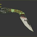 Decorative Metallic Knife With Red Chain Handle And Sharp Blade Design