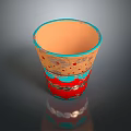 Hand Carved Colorful Cup Shaped Sculpture With Orange Blue Red Decorative Patterns