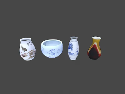 Assorted Ceramic Vessels Showcasing Various Decorative Patterns Vases and Bowl Designs 3d model