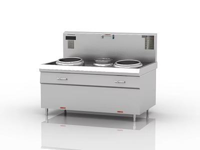 Stainless Steel Commercial Kitchen Cooking Equipment With Three Burners Drawers And Control Panel 3d model