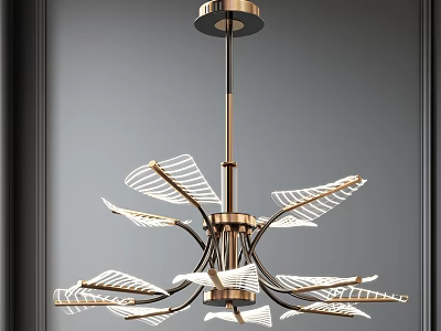 Modern Leaf Shaped Chandelier with Brass Frame and White Lighting Shades 3d model