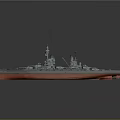 Realistic Battleship Structure With Gray Superstructure Red Hull Turrets Masts And Isolated Gray Background 3d model