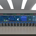 Modern Control Room With Multiple Monitor Screens And Data Consoles