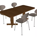 Stylish white dining chairs paired with wooden rectangular dining table in simple design 3d model