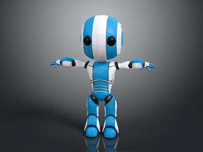 Blue And White Robot Character With Large Black Eyes And Outstretched Arms 3d model