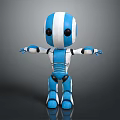Blue And White Robot Character With Large Black Eyes And Outstretched Arms