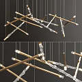 Stylish Modern Chandelier With Intersecting Gold Metal Rods And Clear Crystal Elements
