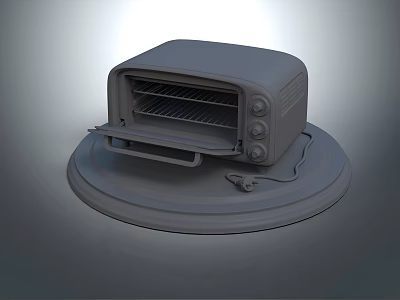Gray Kitchen Oven With Open Door And Interior Rack On Round Base 3d model