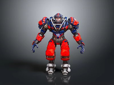 Red And Blue Armored Mecha Warrior With Number 89 On Chest And Silver Details 3d model