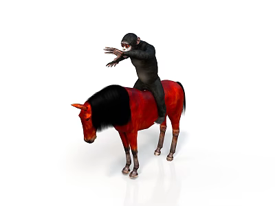 Man Riding Red Horse With Black Mane And Tail On White Background 3d model
