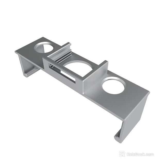 Gray Metal Bracket With Three Circular Holes And Structural Supports 3d model 