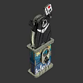 Gray Cartoon Character On Pedestal Holding Food Sign With Feed Design Elements