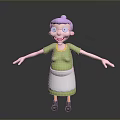 Cheerful Elderly Woman With Purple Hair Wearing Glasses Green Shirt And White Apron Arms Outstretched