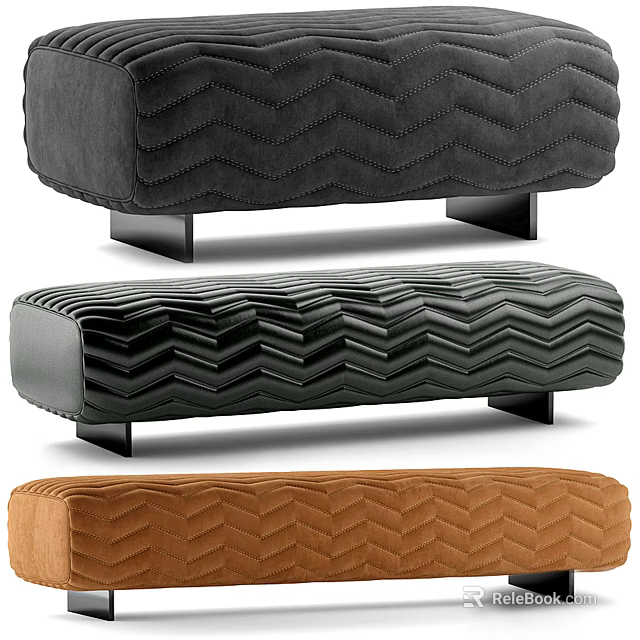 Stylish Ottoman Footstool With Zigzag Pattern Metal Legs In Black Dark Green Brown 3d model 