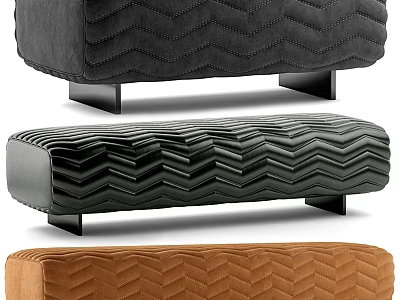 Stylish Ottoman Footstool With Zigzag Pattern Metal Legs In Black Dark Green Brown 3d model