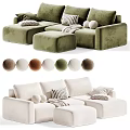 Velvet Upholstered Two Seater Sofa with Striped Round Pillows Ottoman and Multiple Color Options