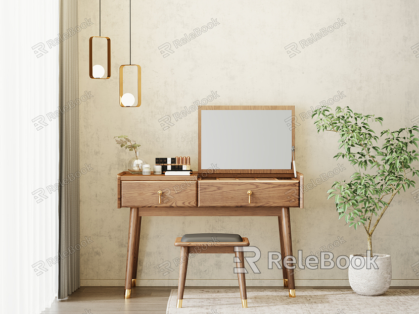 Solid wood dressing table with cream milk tea model