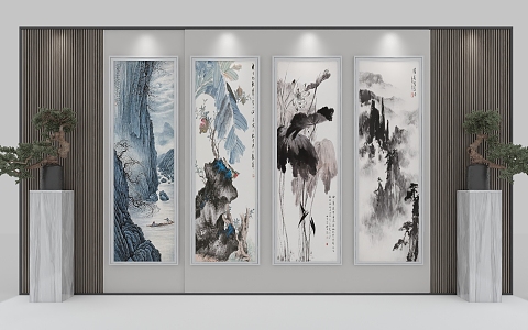 New Chinese Vertical Hanging Painting, Decorative Painting, Landscape Painting, Traditional Chinese Painting 3d model