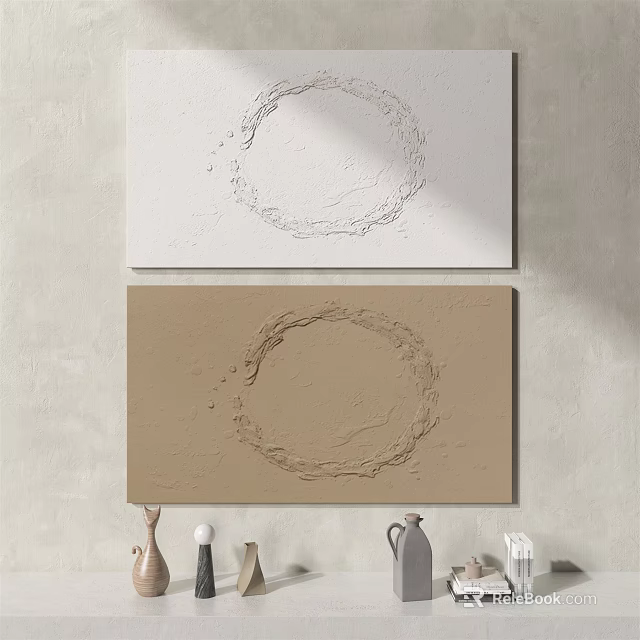 Abstract Wall Art With Circular Texture On White And Brown Canvas Panels 3d model