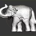 Vintage Wooden Hand Carved Elephant Statue with Intricate Patterns and Ornate Details